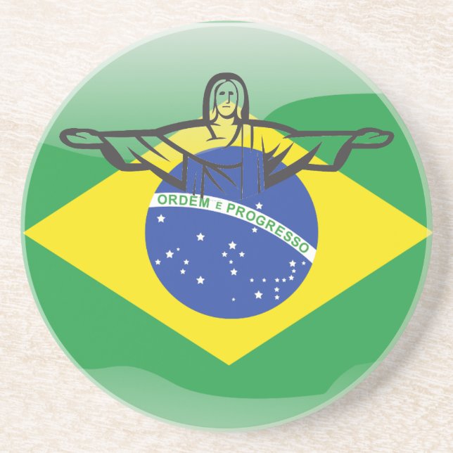 Brazilian glossy flag coaster (Front)
