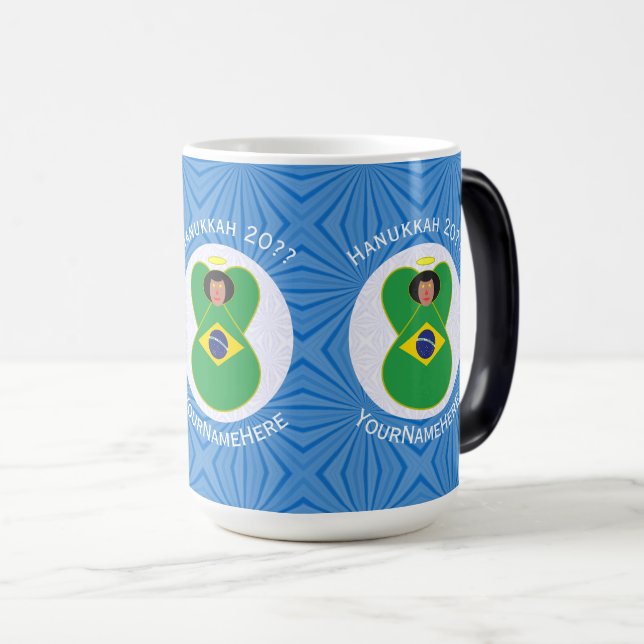Brazilian Hanukkah Angel Flag Personalised  Magic Mug (Front Right)
