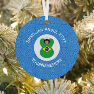 Brazilian Hanukkah Angel Flag Personalised Metal Tree Decoration