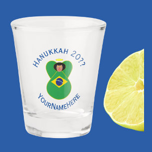 Brazilian Hanukkah Angel Flag Personalised Shot Glass
