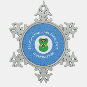 Brazilian Hanukkah Angel Flag Personalised  Snowflake Pewter Christmas Ornament