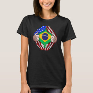 Brazilian Heritage Brazil Roots USA Flag DNA Vinta T-Shirt