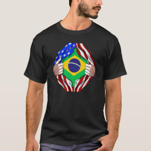 Brazilian Heritage Brazil Roots USA Flag DNA Vinta T-Shirt