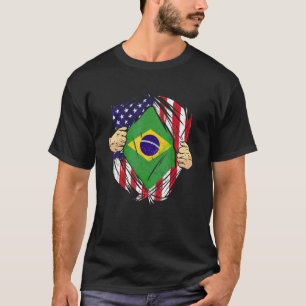Brazilian Heritage Brazil Roots USA Flag DNA Vinta T-Shirt