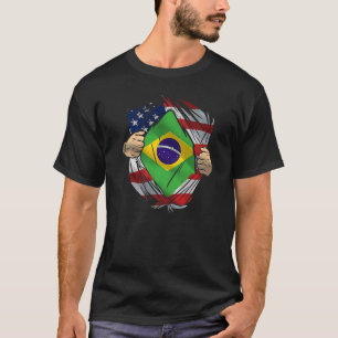 Brazilian Heritage Brazil Roots USA Flag DNA Vinta T-Shirt