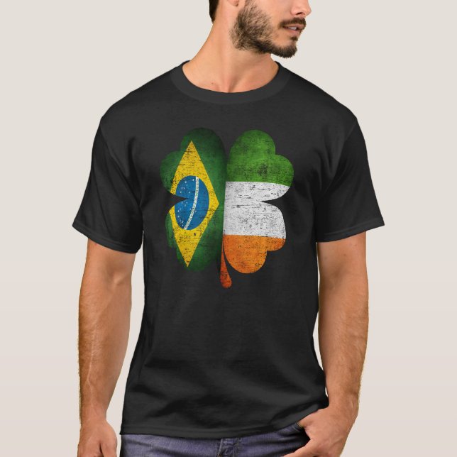 Brazilian Irish Shamrock Brazil Ireland Flag T-Shirt (Front)