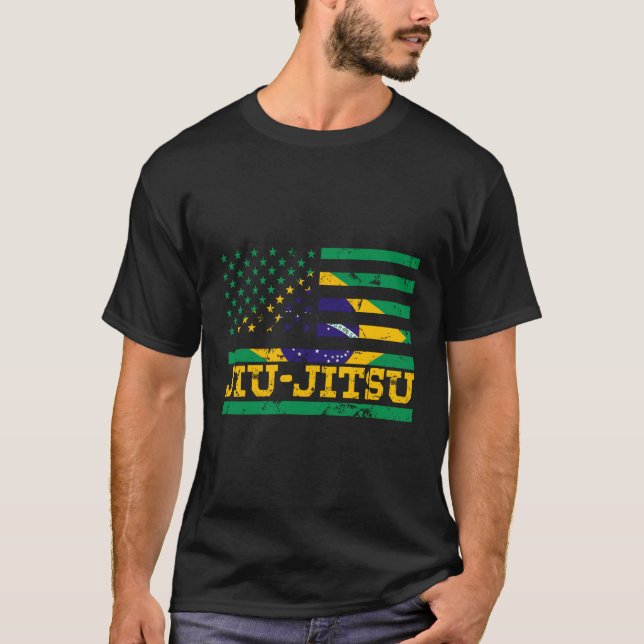Brazilian Jiu Jitsu American Flag Us Sports T-Shirt (Front)