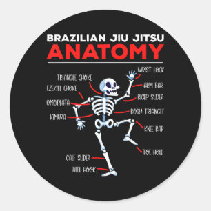 Brazilian Jiu Jitsu Anatomy Techniques Skeleton Classic Round Sticker