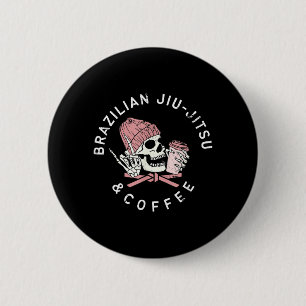 Brazilian Jiu Jitsu And Coffee Rock Vintage Skull 6 Cm Round Badge