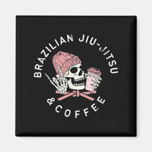 Brazilian Jiu Jitsu And Coffee Rock Vintage Skull Magnet