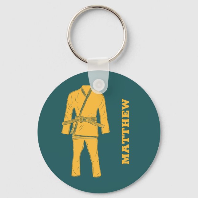 Brazilian Jiu Jitsu BJJ Gi Teal Personalised Key Ring (Front)