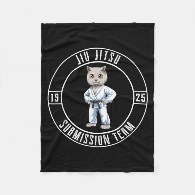 Brazilian Jiu Jitsu Cat Grappling Fleece Blanket (Front)