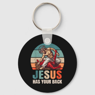 Brazilian Jiu Jitsu Jesus Has Your Back Retro Key Ring