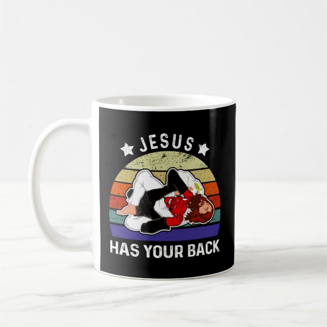 Brazilian Jiu Jitsu Jesus Jesus Has Your Back Coffee Mug (Left)
