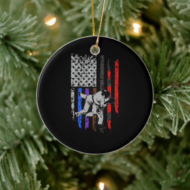 Brazilian Jiu Jitsu Stars & Stripes Rank BJJ Flag Ceramic Ornament (Tree)