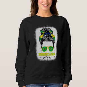 Brazilian Mum Messy Bun Brazil Flag Bleached Herit Sweatshirt