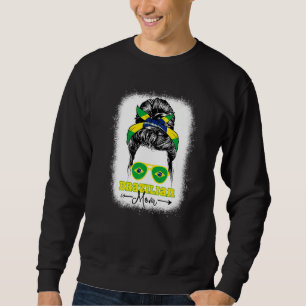 Brazilian Mum Messy Bun Brazil Flag Bleached Herit Sweatshirt