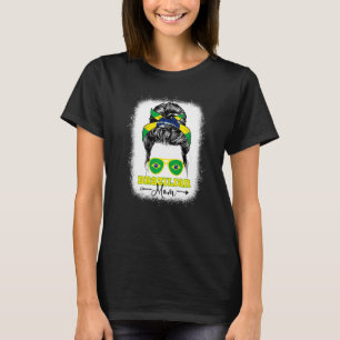 Brazilian Mum Messy Bun Brazil Flag Bleached Herit T-Shirt