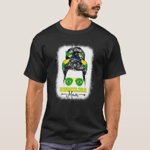 Brazilian Mum Messy Bun Brazil Flag Bleached Herit T-Shirt