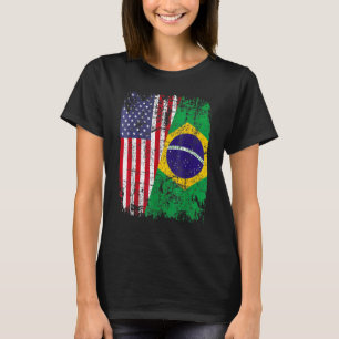 BRAZILIAN ROOTS Half American Flag BRAZIL   T-Shirt