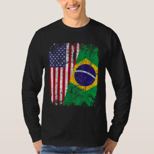BRAZILIAN ROOTS Half American Flag BRAZIL T-Shirt
