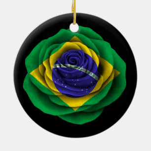 Brazilian Rose Flag on Black Ceramic Ornament