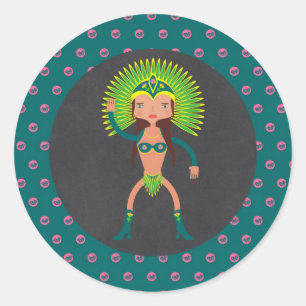 Brazilian Samba girl Birthday Party Classic Round Sticker