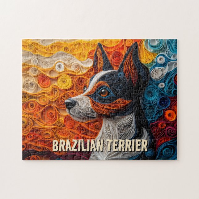 Brazilian Terrier Paper Quilling Art Dog Portrait Jigsaw Puzzle (Horizontal)