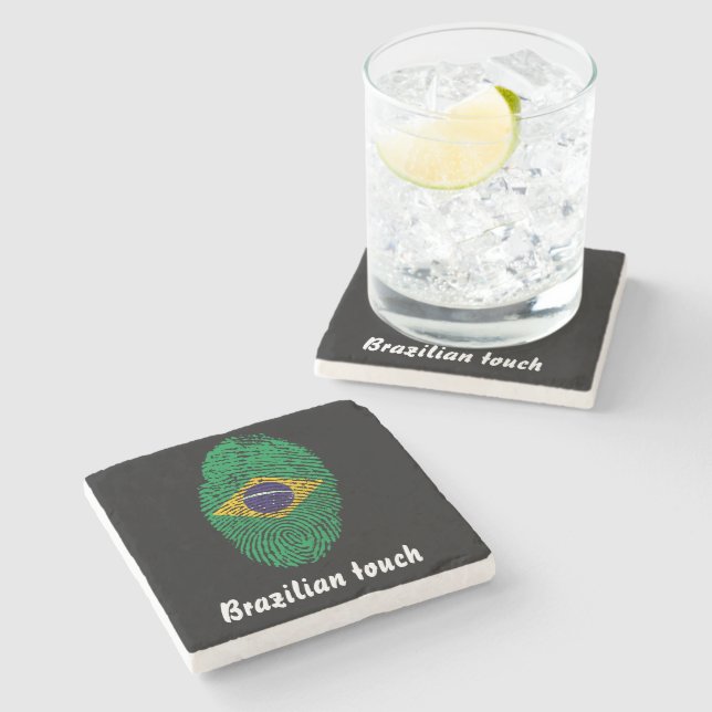 Brazilian touch fingerprint flag stone coaster (Side)