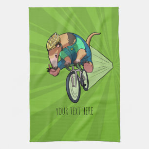 Brazilian Tree Anteater Riding A Bicycle Cartoon Tea Towel