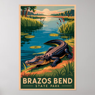 Brazos Bend State Park Texas Travel Art Vintage Poster