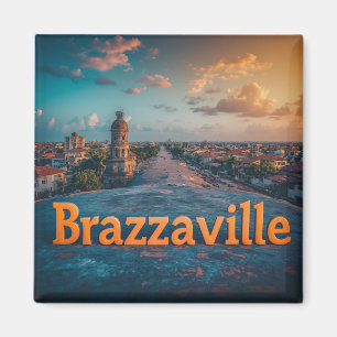 Brazzaville City Skyline At Sunset With Historic T Magnet