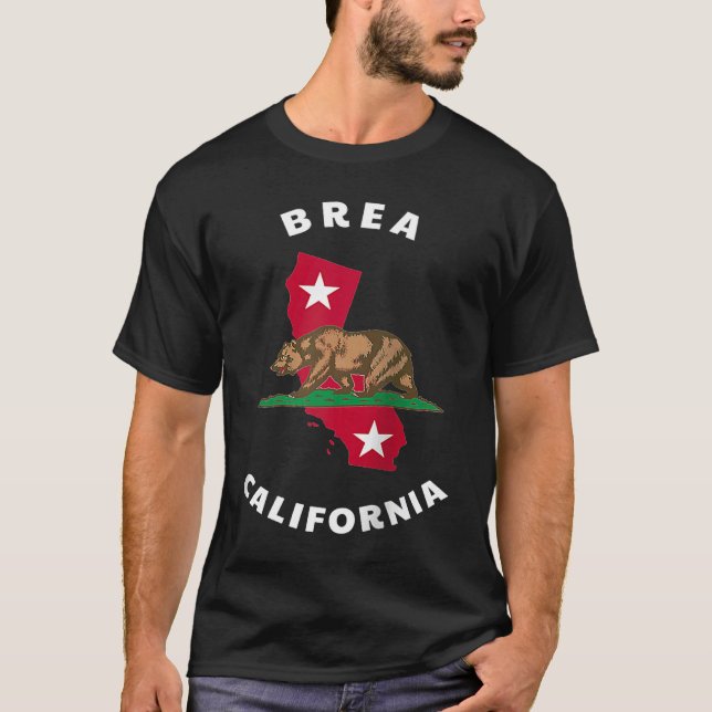 Brea California CA Flag and Bear Badge Souvenir Ra T-Shirt (Front)