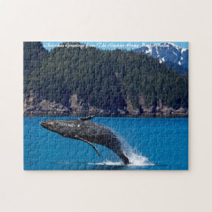 Breaching Hump Back Whale. Christmas Greetings Jigsaw Puzzle