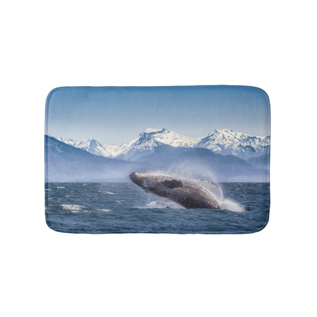 Breaching Humpback Whale In Alaska Bath Mat (Front)