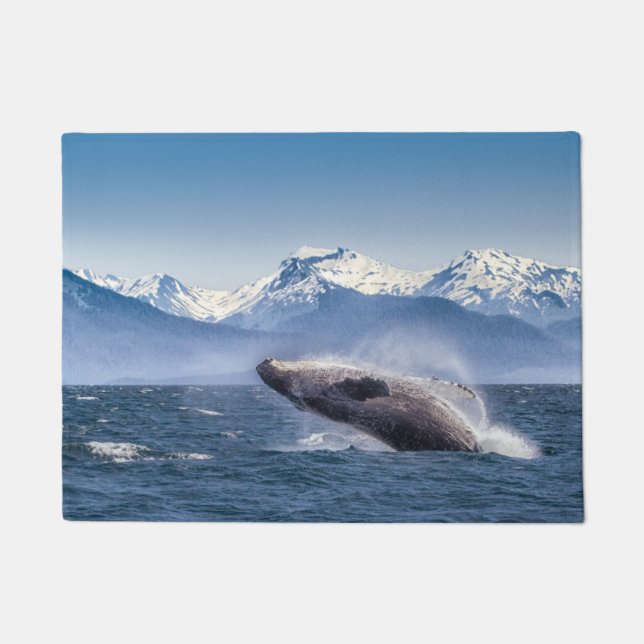 Breaching Humpback Whale In Alaska Doormat (Front)