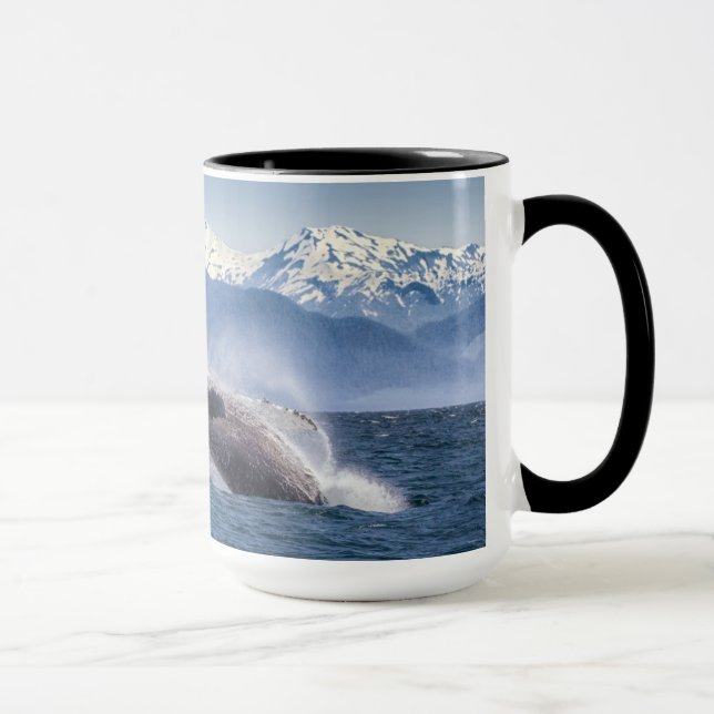 Breaching Humpback Whale In Alaska Mug (Right)