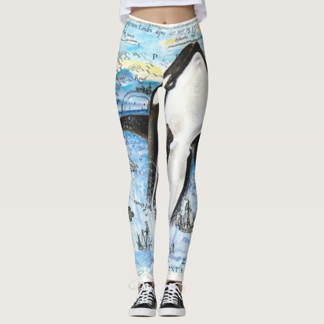 Breaching Orca Ancient Map Leggings (Front)