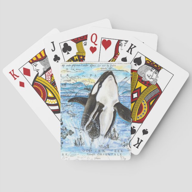 Breaching Orca Ancient Map Playing Cards (Back)