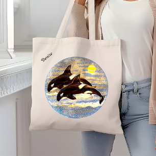 Breaching Orca, Killer Whales Watercolor  Tote Bag