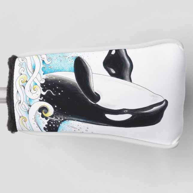Breaching Orca whale doodle Ink Golf Head Cover (Front)