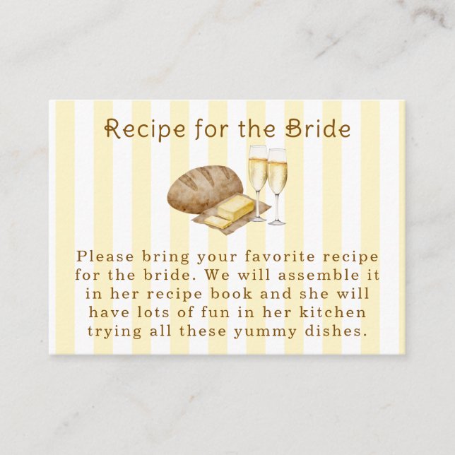 Bread and Butter Themed Bride Recipe Bridal Shower Enclosure Card (Front)