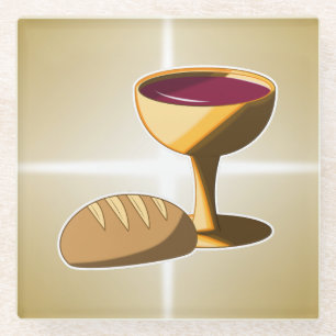 Bread and Wine The Last Supper Easter Communion Glass Coaster