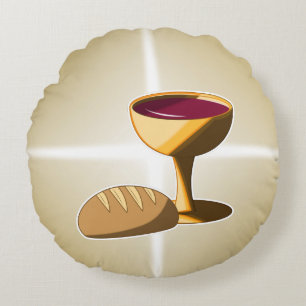Bread and Wine The Last Supper Easter Communion Round Cushion