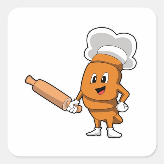 Bread as Cook with Rolling pin Square Sticker (Front)