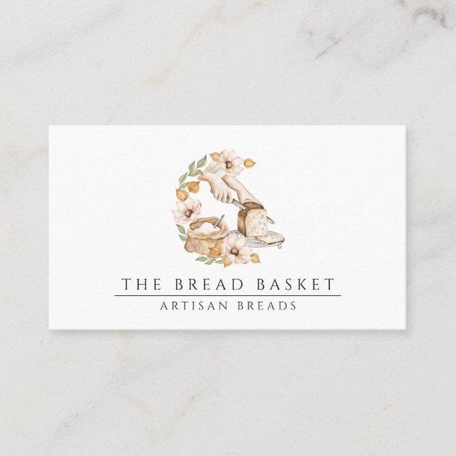 Bread Baker Bakery Watercolor Bread Floral Business Card (Front)