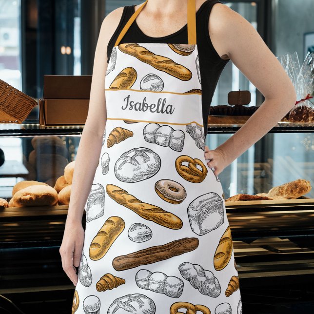 Bread Baker Pattern Personalised With Custom Text Apron (Creator Uploaded)
