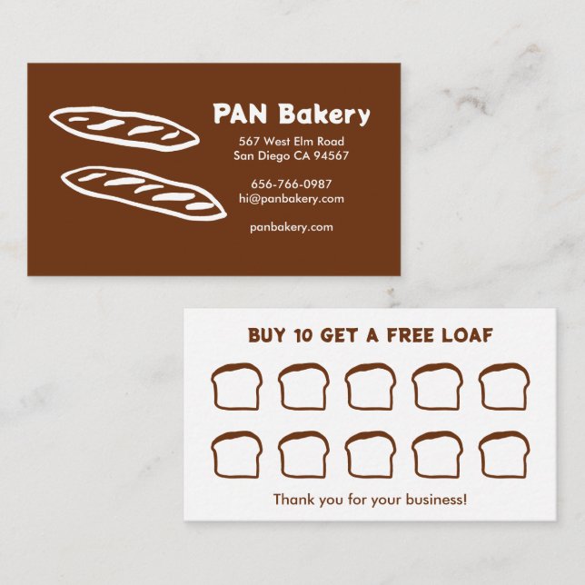 Bread Bakery Sourdough CUSTOM Hand-drawn Rewards  Loyalty Card (Front/Back)