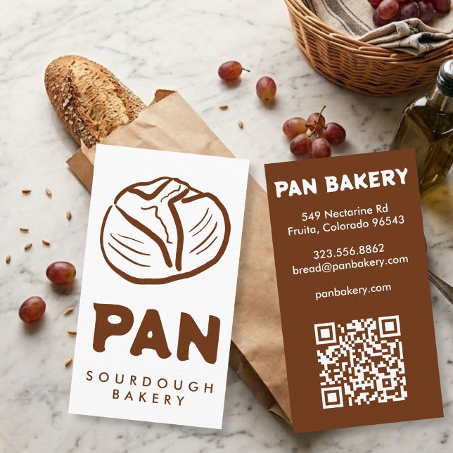 Bread Bakery Sourdough CUSTOM QR Hand-drawn Business Card (Bread Bakery Sourdough CUSTOM QR Code Whimsical Hand-drawn Business Card
)
