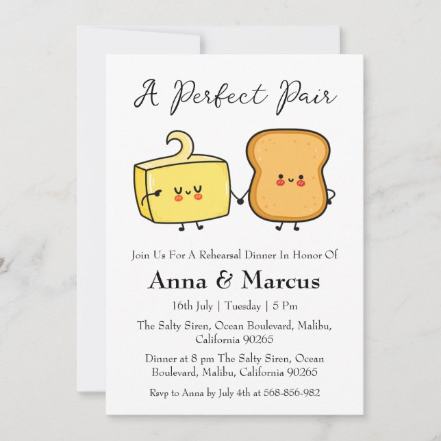 Bread & Butter a perfect pair bridal dinner Invitation (Front)